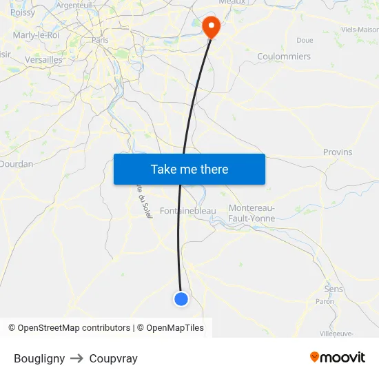 Bougligny to Coupvray map