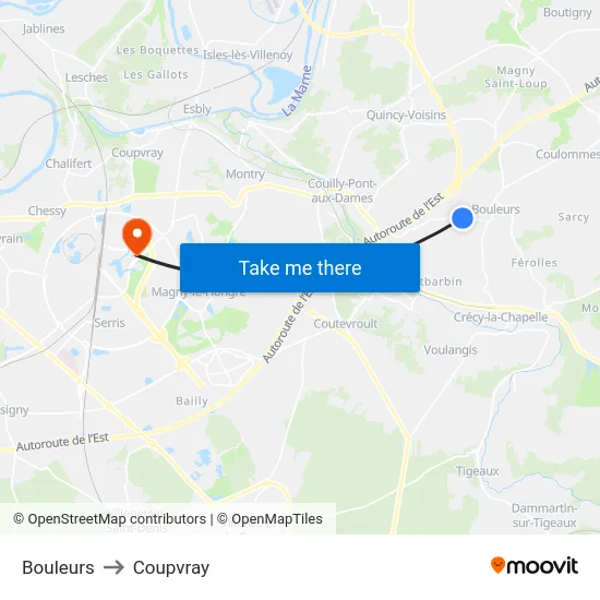 Bouleurs to Coupvray map