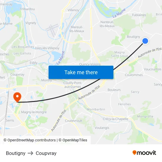 Boutigny to Coupvray map