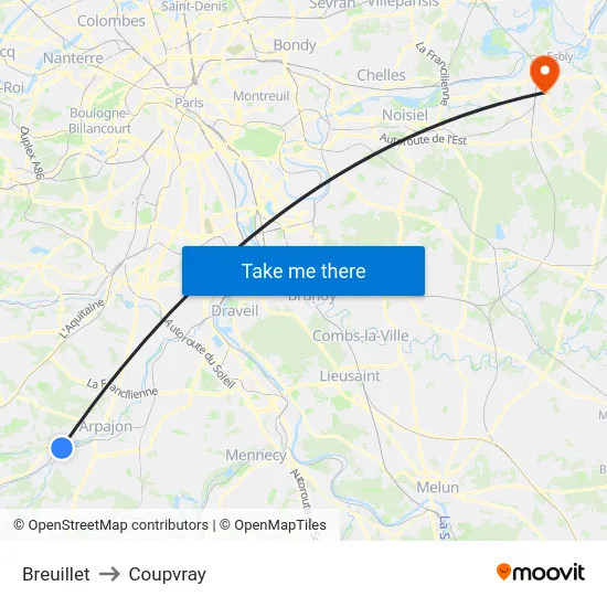 Breuillet to Coupvray map