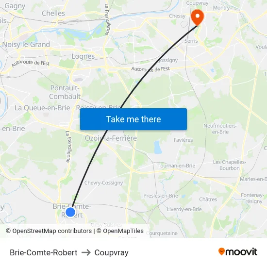 Brie-Comte-Robert to Coupvray map