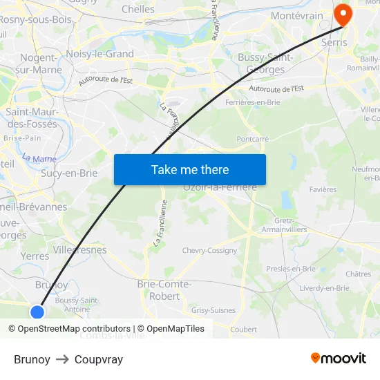 Brunoy to Coupvray map