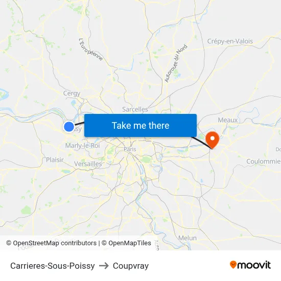 Carrieres-Sous-Poissy to Coupvray map