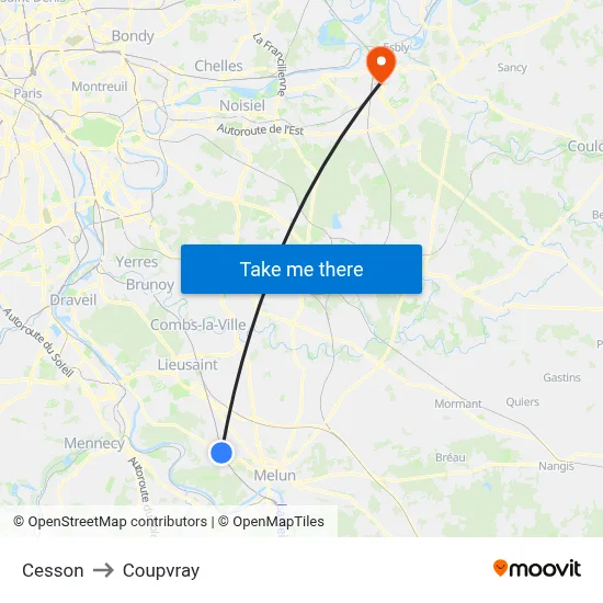 Cesson to Coupvray map