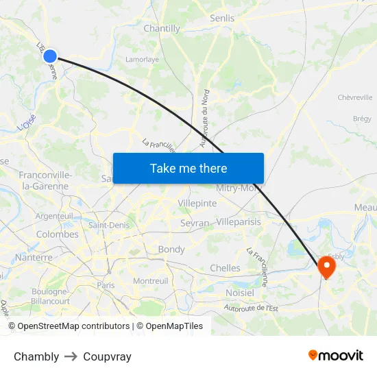 Chambly to Coupvray map
