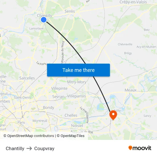 Chantilly to Coupvray map