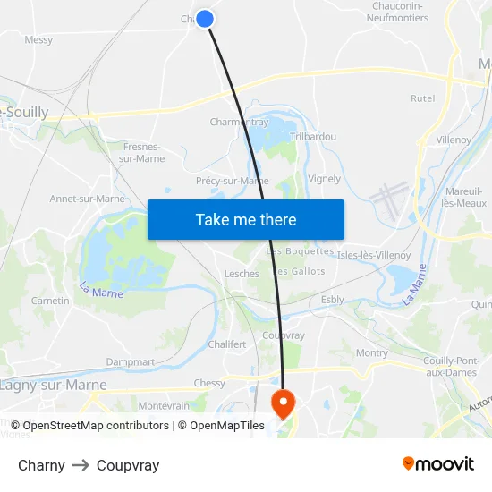 Charny to Coupvray map