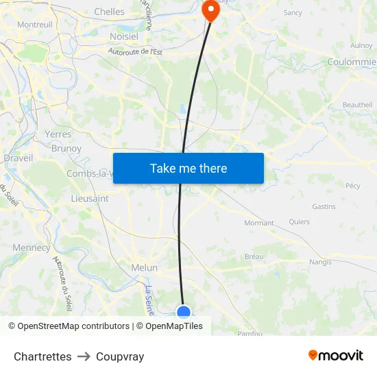 Chartrettes to Coupvray map