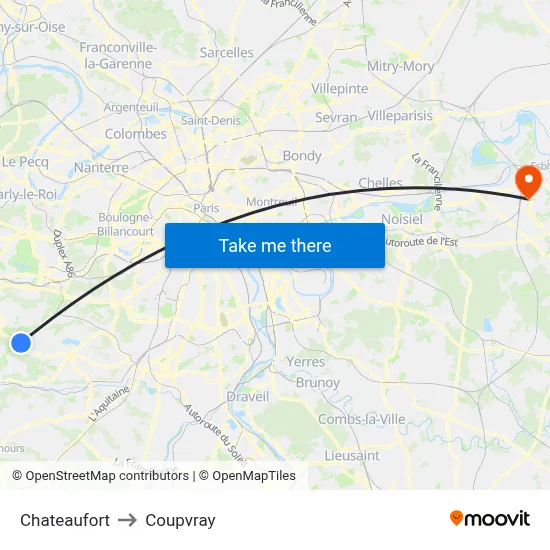 Chateaufort to Coupvray map