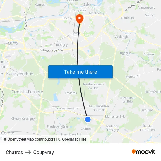 Chatres to Coupvray map