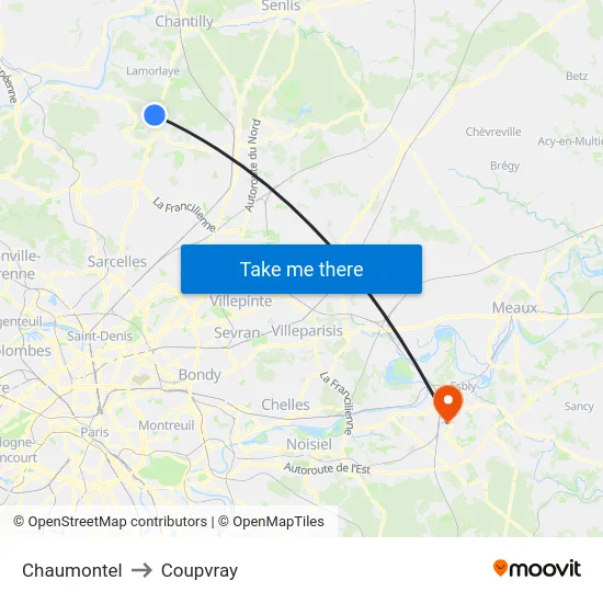 Chaumontel to Coupvray map