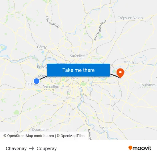 Chavenay to Coupvray map