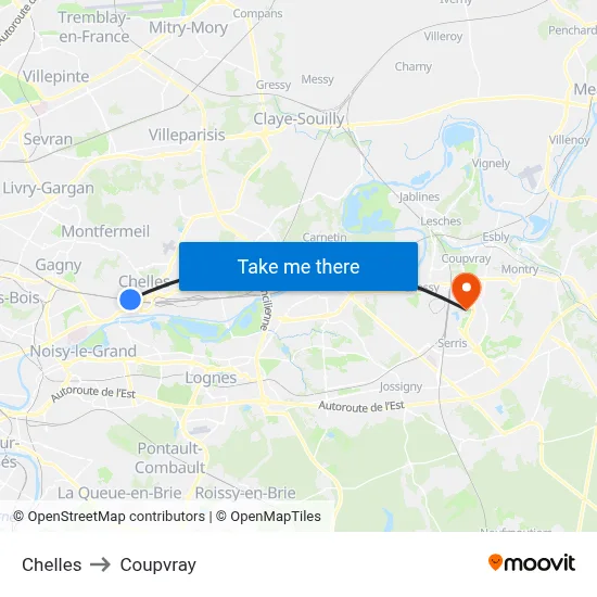 Chelles to Coupvray map