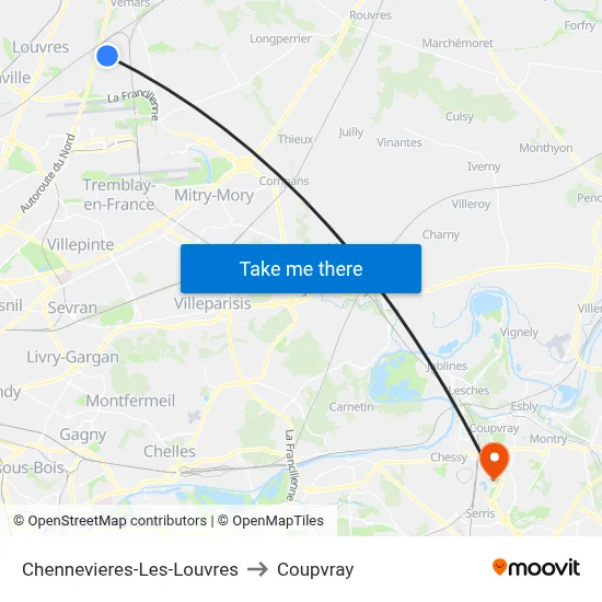 Chennevieres-Les-Louvres to Coupvray map