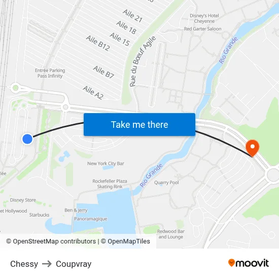 Chessy to Coupvray map