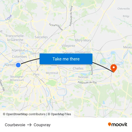 Courbevoie to Coupvray map