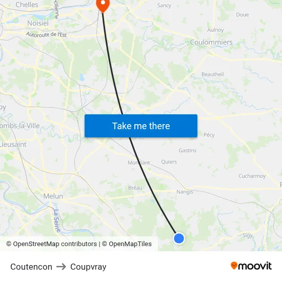 Coutencon to Coupvray map