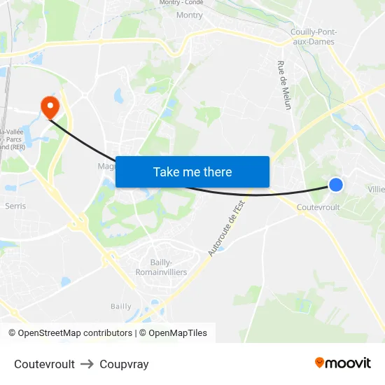 Coutevroult to Coupvray map