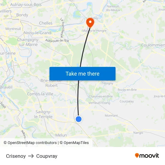 Crisenoy to Coupvray map