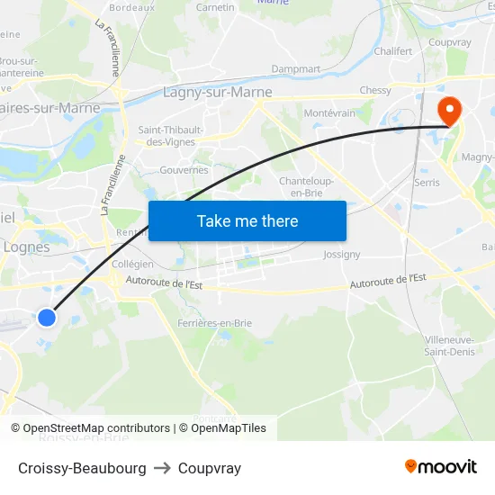 Croissy-Beaubourg to Coupvray map