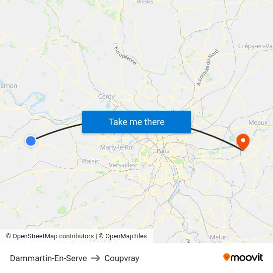 Dammartin-En-Serve to Coupvray map