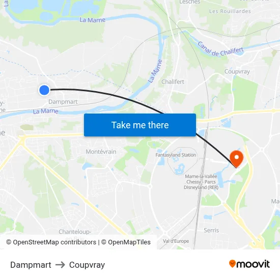 Dampmart to Coupvray map