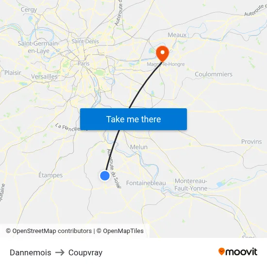 Dannemois to Coupvray map