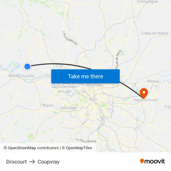 Drocourt to Coupvray map