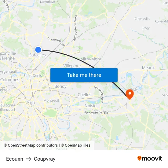 Ecouen to Coupvray map