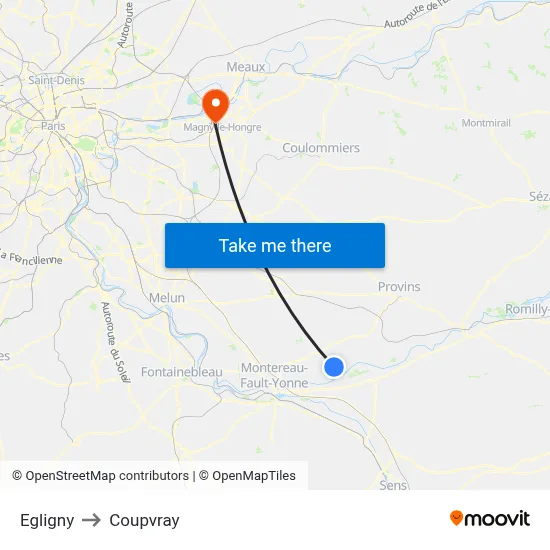 Egligny to Coupvray map