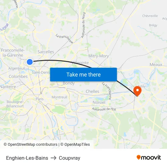 Enghien-Les-Bains to Coupvray map