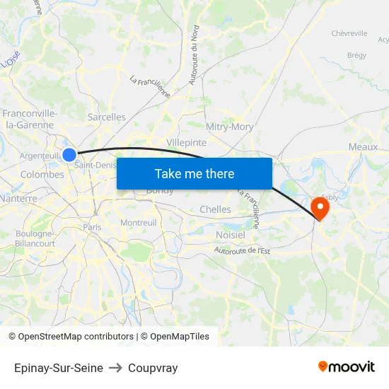 Epinay-Sur-Seine to Coupvray map