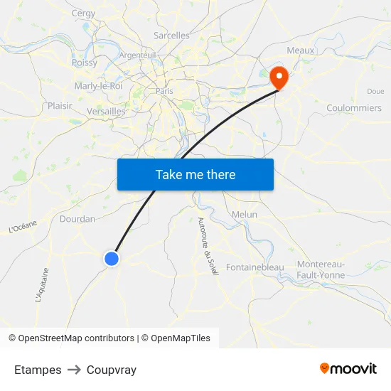 Etampes to Coupvray map