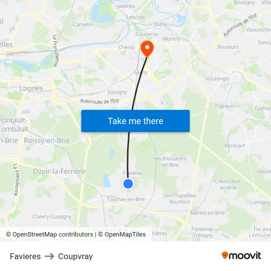 Favieres to Coupvray map