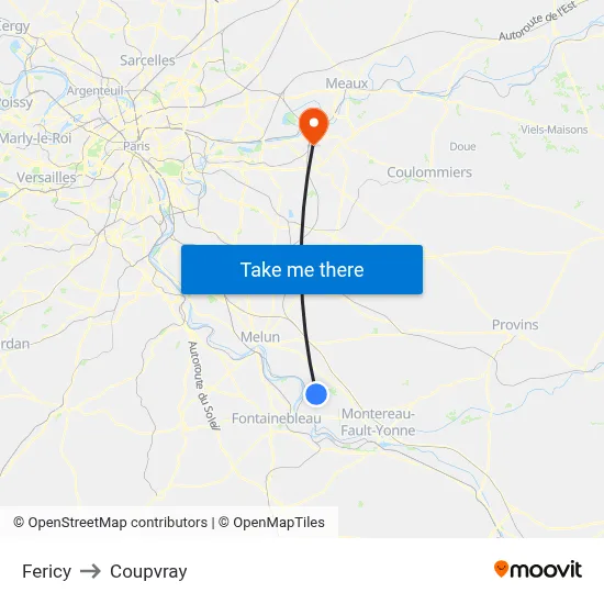Fericy to Coupvray map