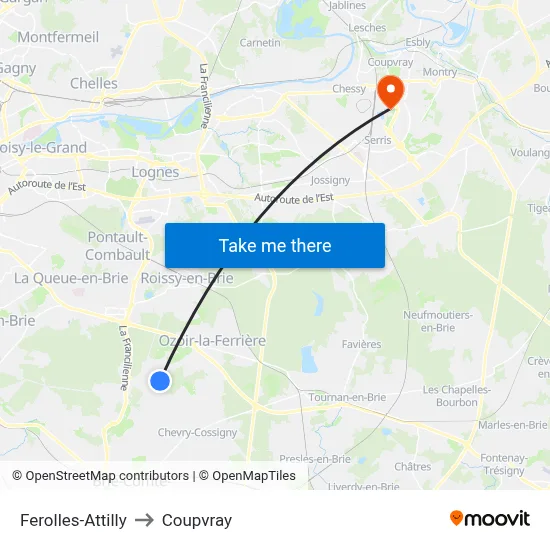 Ferolles-Attilly to Coupvray map