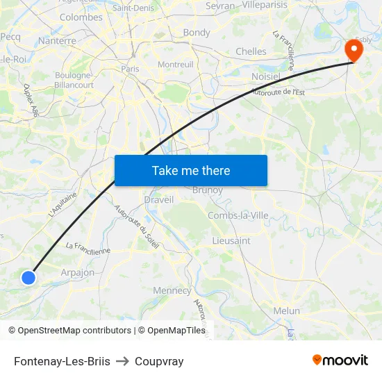 Fontenay-Les-Briis to Coupvray map
