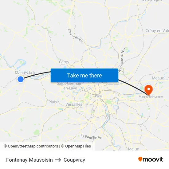 Fontenay-Mauvoisin to Coupvray map