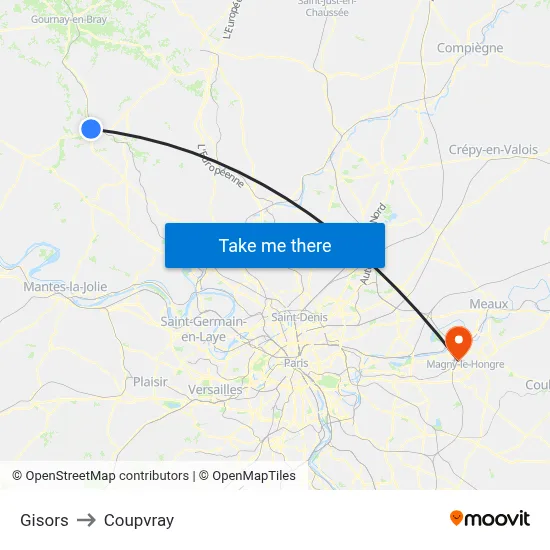 Gisors to Coupvray map