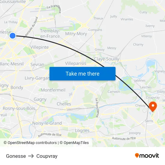 Gonesse to Coupvray map