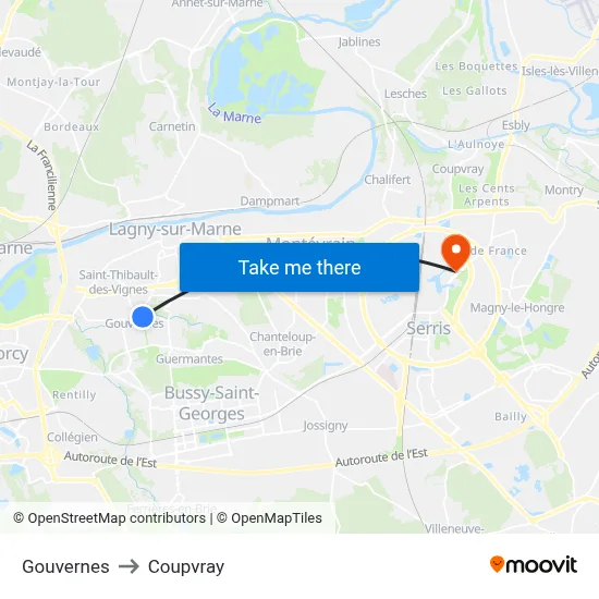 Gouvernes to Coupvray map