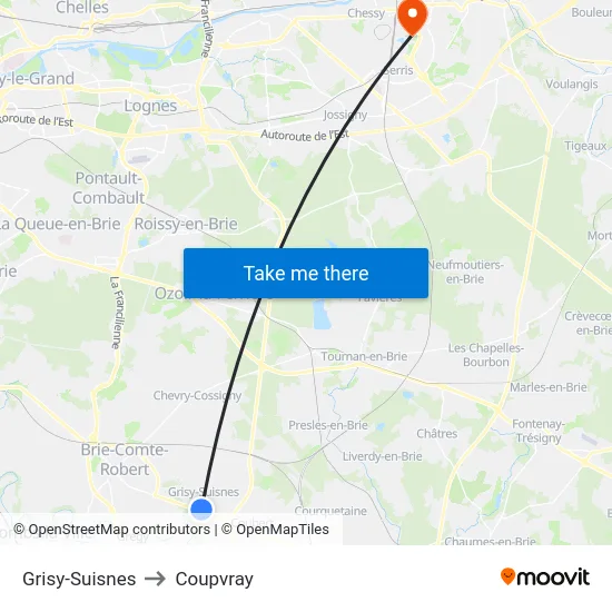 Grisy-Suisnes to Coupvray map