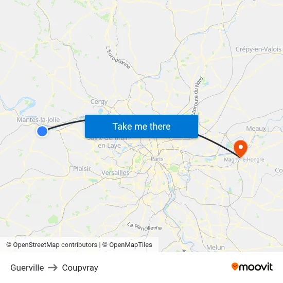 Guerville to Coupvray map