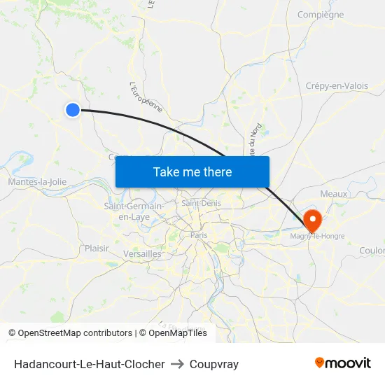Hadancourt-Le-Haut-Clocher to Coupvray map