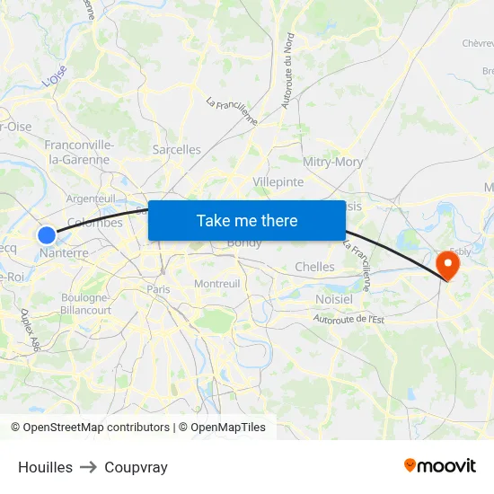 Houilles to Coupvray map