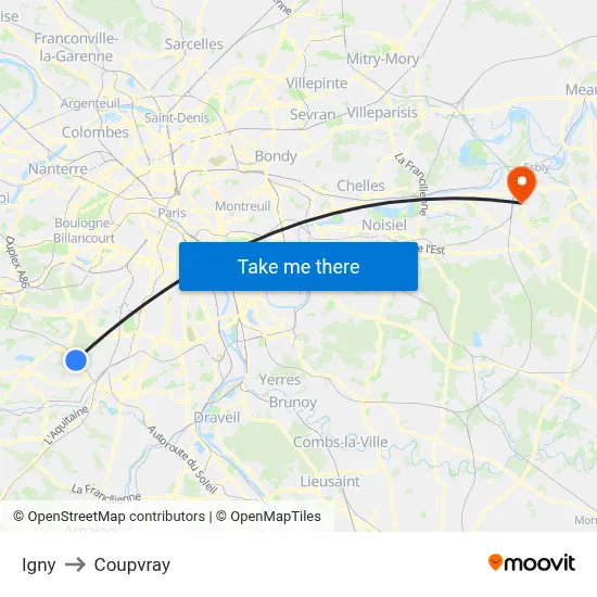 Igny to Coupvray map