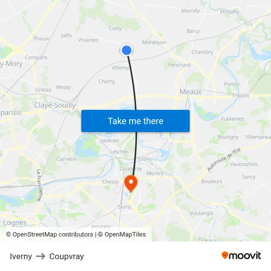 Iverny to Coupvray map