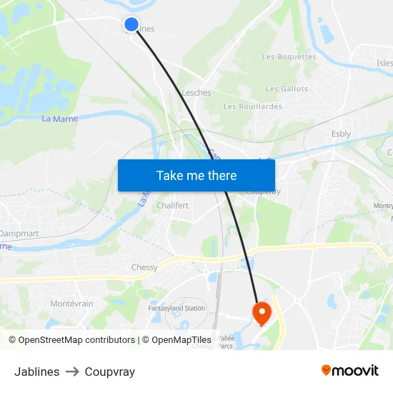 Jablines to Coupvray map