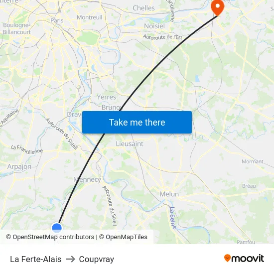 La Ferte-Alais to Coupvray map