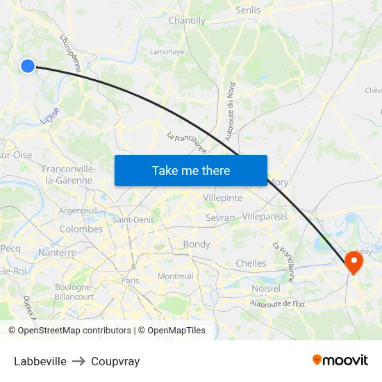Labbeville to Coupvray map